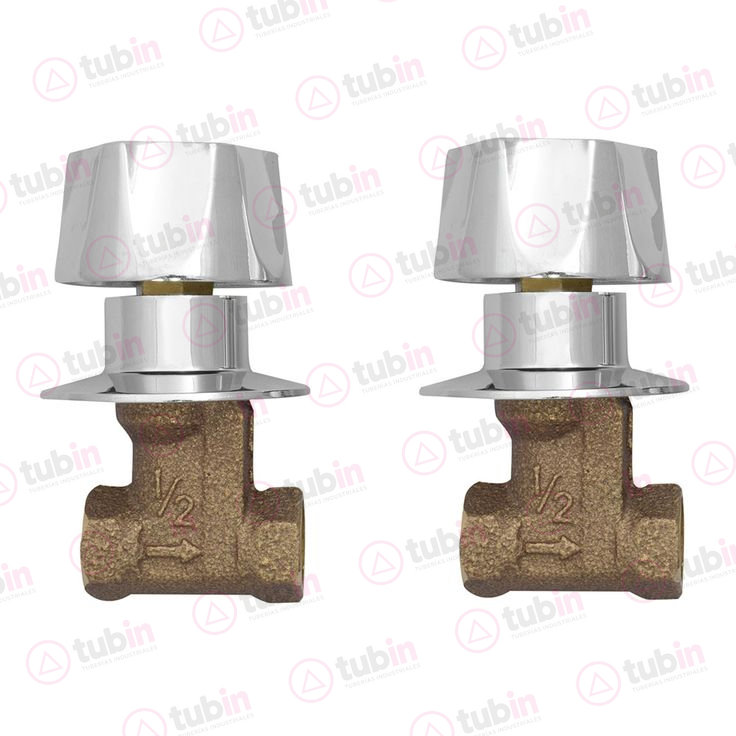 imagen de Juego De Llaves En Bronce De Empotrar Roscables Con Manerales Cromados Marca Rugo Código ref 38-I 1/2" (13 MM)