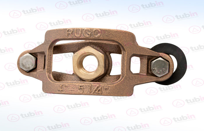 imagen de Abrazadera De Bronce Multidiámetro Con Salida A A Válvula De Inserción Marca Rugo Código ref 99-AB 4" x 1/2" (100 MM X 13 MM)
