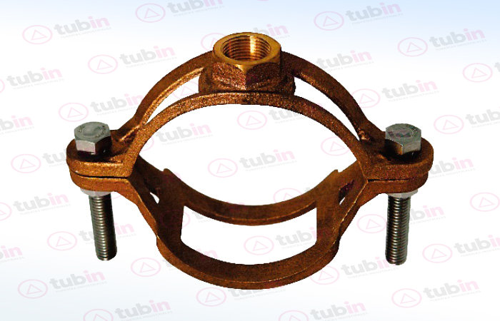 imagen de Abrazadera Reforzada De Bronce Multidiámetro Con Salida A A Válvula De Inserción Marca Rugo Código ref 99-ABR 4" x 1/2" (100 MM X 13 MM)