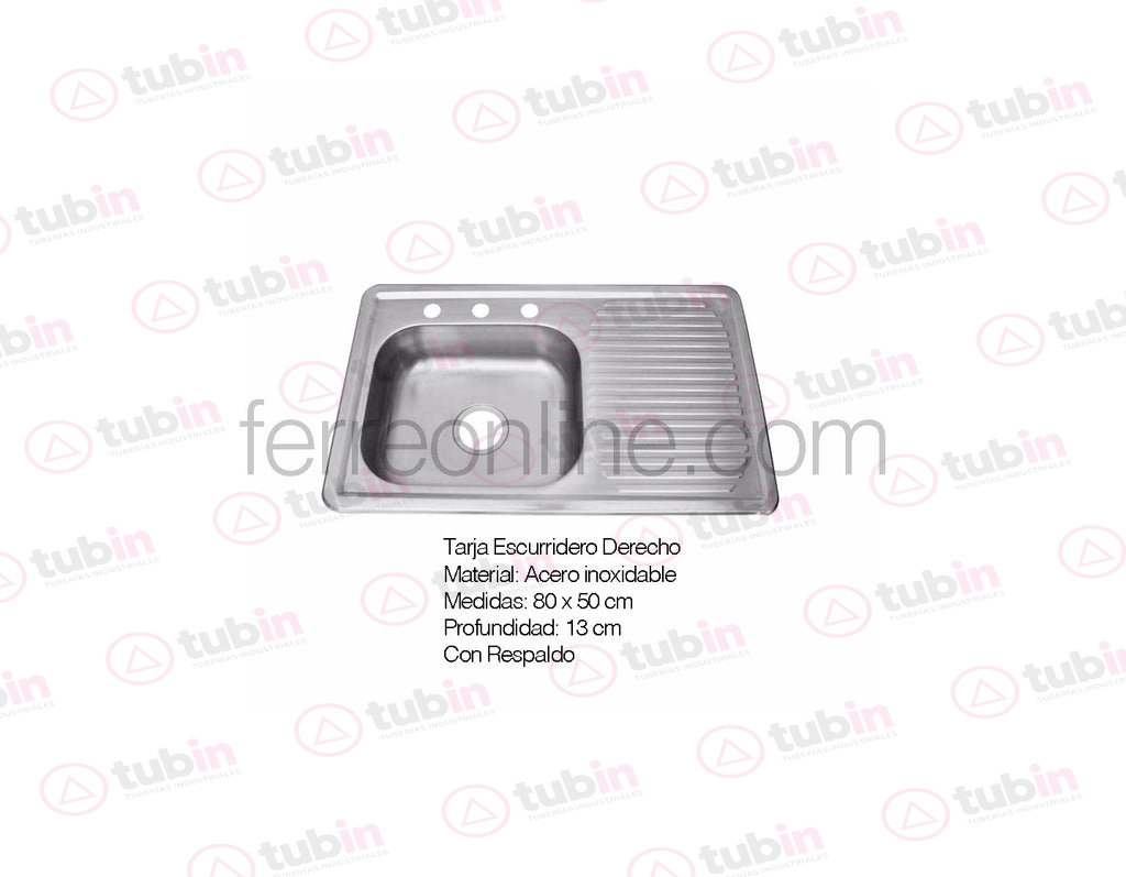 imagen de Tarja De Empotrar Con Escurridero Derecho Y Respaldo Marca Rugo Código ref 10-EDR 80 CM X 50 CM X 15 CM