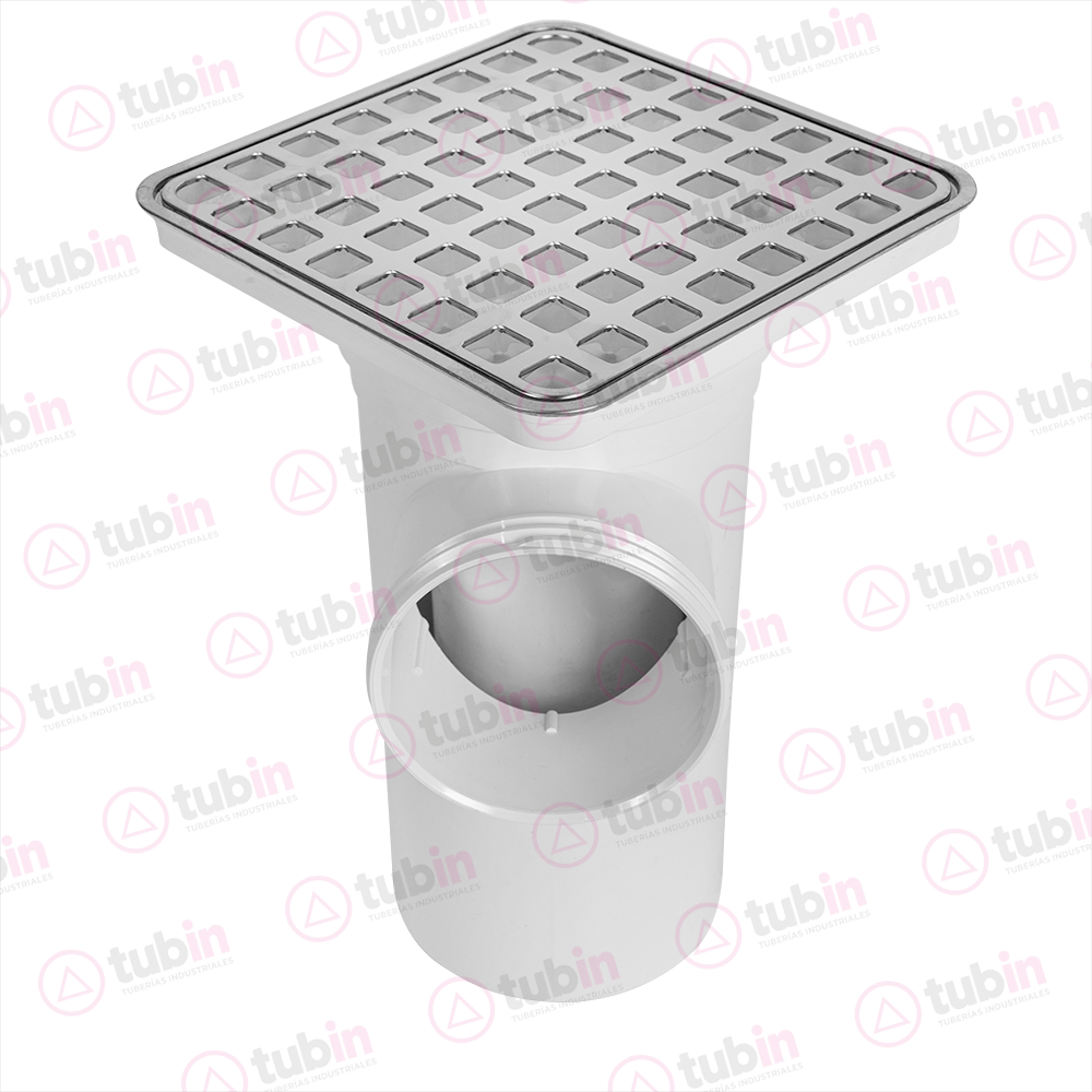 imagen de Coladera Con Rejilla Cuadrada De Cubierta De Acero Inoxidable Y Trampa De Arenas Marca Fleximatic Código ref 2640 4" (100 MM)