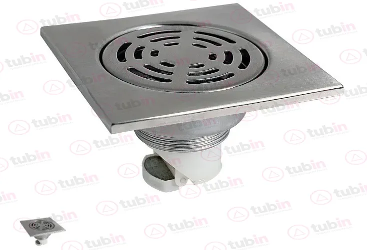 imagen de Coladera Con Rejilla Cuadrada De Acero Inoxidable Con Sistema Anti Cucarachas Marca Rugo Código ref 46-AI 2" X 4" X 4" (50 MM X 100 MM X 100 MM)