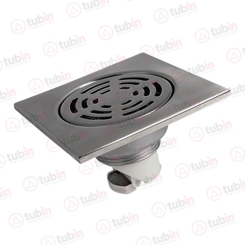 imagen de Coladera Con Rejilla Cuadrada De Acero Inoxidable Con Sistema Anti Cucarachas Marca Rugo Código ref 46-AIC 4" (100 MM)